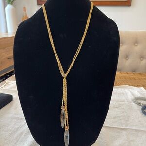 Gold and Silver Lariat Necklace with Tasseled Ends